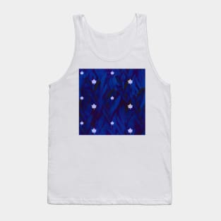 Icy Maple leaves on a deep midnight blue leaf background Tank Top